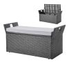 Outdoor Storage Bench PE Rattan 40Gal Deck Box Waterproof Outdoor Seat & Storage