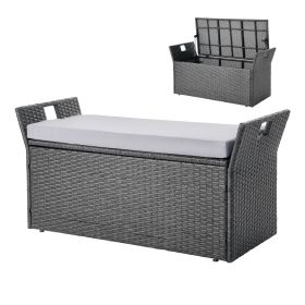 Outdoor Storage Bench PE Rattan 40Gal Deck Box Waterproof Outdoor Seat & Storage