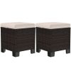 Outsunny 2 Pieces Wicker Outdoor Ottomans with Cushions, Rattan Ottoman Footrest & Side Table for Patio Yard Poolside, Cream