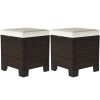Outsunny 2 Pieces Wicker Outdoor Ottomans with Cushions, Rattan Ottoman Footrest & Side Table for Patio Yard Poolside, Beige