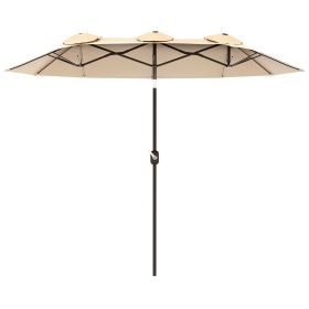 Outsunny Double-sided Patio Umbrella 9.5' Outdoor Market Umbrella with Push Button Tilt & Crank, 3 Air Vents & 12 Ribs, for Garden, Deck, Pool, Brown