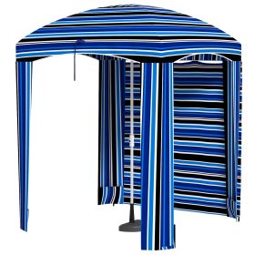 Outsunny Cabana Style Beach Canopy with Ventilated Windows & Striped Azure Ruffles