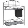 Outsunny Potting Worktable Steel Work Surface with Large Inbuilt Sack Cover 5 Hanging Hooks Storage Shelf