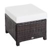 Outsunny Outdoor Ottoman PE Resin Wicker Footrest with Cushion Steel Frame Patio Furniture Dark Brown Dark