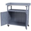 Outsunny Outdoor Potting Bench with Storage Cabinet Aluminum Tabletop Rubber Wheels for Patio Backyard Balcony Gray