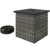 Outsunny Wicker Side Table with 1.5" Umbrella Hole, Square Outdoor End Table with UV-Resistant Frame, Storage Space, Mixed-Gray