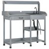 Outsunny Wooden Potting Bench Table Gray with Removable Sink Hose Hook Up Drawer Shelves Hooks