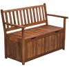 Outsunny Outdoor Storage Bench 41 Gallon Wooden Deck Box Teak with PE Lining Perfect for Garden Tools