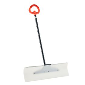 Snow Pusher Shovel, 30 in Outdoor Snowplow Shovel with Ergonomic Grip, HDPE Plastic Blade, Winter Shovels with Segmented Handle, Metal Edged Strip