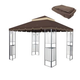 10x10 Ft Outdoor Patio Gazebo Replacement Canopy,Double Tiered Gazebo Tent Roof Top Cover Only Greatwall border(Frame Not Include)-BROWN