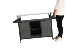 Large bar cart,Outdoor Kitchen Wicker Island Rolling Cart & Storage Cabinet, Wheels and Stainless Steel Extended Table Top