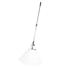 Leaf Rake, 15 Metal Tines, Adjustable Garden Rake for Lawns with 7.5-22.4 Inch Wide Head & 32-63 Inch Long Handle