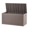 Outdoor Storage Box, 100 Gallon Resin Deck Box, Backyard Outside Toy and Towel Storage Cabinet Waterproof, for Patio Furniture Cushions, Garden Tools