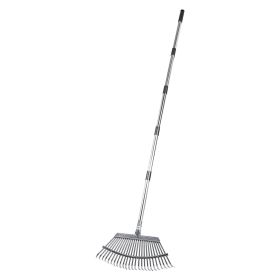 Leaf Rake, 25 Metal Tines, Adjustable Garden Rake for Lawns with 18.3 Inch Wide Head & 36.4-72.8 Inch Long Handle