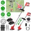 Electric Cordless Grass Trimmer Rechargeable Lawn Mower Weed Cutter with 2 Alloy Saw Blades 2 Alloy Blades 10 Plastic Blades 2 Rechargeable Batteries