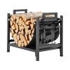 Indoor Firewood Rack, 1.5 ft Curved Log Holder with Canvas Carrier, 40lb Weight Capacity Wood Storage Stand, Powder-Coated Steel Firewood Holder