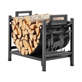 Indoor Firewood Rack, 1.5 ft Curved Log Holder with Canvas Carrier, 40lb Weight Capacity Wood Storage Stand, Powder-Coated Steel Firewood Holder