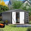 10' x 12' Steel Outdoor Storage Shed, Galvanized Steel Metal Garden Shed with Lockable Doors, Heavy-Duty Storage Tool House for Garden, Backyard