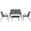 4 Pieces Outdoor Furniture Set with 2 Stackable Chairs, Loveseat, Patio Conversation Set with Glass Coffee Table, Black