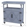 Outsunny Outdoor Potting Bench with Storage Cabinet Aluminum Tabletop Rubber Wheels for Patio Backyard Balcony Gray