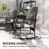 3 Pieces Rattan Bistro Set, Wicker Patio Furniture with Rocking Chairs, Thick Cushions for Porch Balcony, Grey