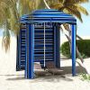 Outsunny Cabana Style Beach Canopy with Ventilated Windows & Striped Azure Ruffles