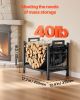 Indoor Firewood Rack, 1.5 ft Curved Log Holder with Canvas Carrier, 40lb Weight Capacity Wood Storage Stand, Powder-Coated Steel Firewood Holder