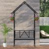 Metal Garden Arch with Bench Turned into Flower Stand W58.07*H97.24 Climbing Plants Support Rose Arch Outdoor Black
