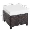 Outsunny Outdoor Ottoman PE Resin Wicker Footrest with Cushion Steel Frame Patio Furniture Dark Brown Dark