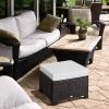 Outsunny Outdoor Ottoman PE Resin Wicker Footrest with Cushion Steel Frame Patio Furniture Dark Brown Dark