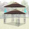 10x10 Ft Outdoor Patio Gazebo Replacement Canopy,Double Tiered Gazebo Tent Roof Top Cover Only wavy border(Frame Not Include)-BROWN