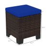 Outsunny 2 Pieces Wicker Outdoor Ottomans with Cushions, Rattan Ottoman Footrest & Side Table for Patio Yard Poolside, Dark Blue