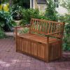 Outsunny Outdoor Storage Bench 41 Gallon Wooden Deck Box Teak with PE Lining Perfect for Garden Tools
