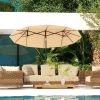 Outsunny Double-sided Patio Umbrella 9.5' Outdoor Market Umbrella with Push Button Tilt & Crank, 3 Air Vents & 12 Ribs, for Garden, Deck, Pool, Brown