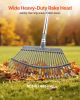 Leaf Rake, 25 Metal Tines, Adjustable Garden Rake for Lawns with 18.3 Inch Wide Head & 36.4-72.8 Inch Long Handle