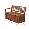 Outsunny Outdoor Storage Bench 41 Gallon Wooden Deck Box Teak with PE Lining Perfect for Garden Tools