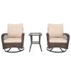 3 Pieces Patio Furniture Set, Outdoor Swivel Gliders Rocker, Wicker Patio Bistro Set with Rattan Rocking Chair