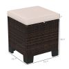 Outsunny 2 Pieces Wicker Outdoor Ottomans with Cushions, Rattan Ottoman Footrest & Side Table for Patio Yard Poolside, Cream