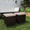 Outsunny 2 Pieces Wicker Outdoor Ottomans with Cushions, Rattan Ottoman Footrest & Side Table for Patio Yard Poolside, Cream