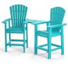 Patio Bar Stools Adirondack Arm Chairs Set of 2, All Weather Outdoor Furniture Wood-Like HDPE Deck Backyard Garden Dining Chairs