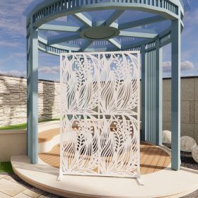 Metal Privacy Screens W3.8Ft X H6Ft Outdoor and Indoor Divider with Free Standing Decorative Privacy Screen for Balcony Patio Garden Room Divider (Color: White)