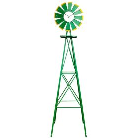 Assorted windmills 8 feet green with weathervane 4 legs vertical windmill rotatable windmill iron garden decoration garden tools (Color: Green)
