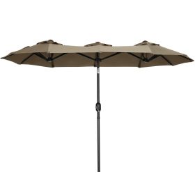 Outsunny Double-sided Patio Umbrella 9.5' Large Outdoor Market Umbrella with Push Button Tilt and Crank, 3 Air Vents and 12 Ribs, for Garden, Deck (Color: as Pic)